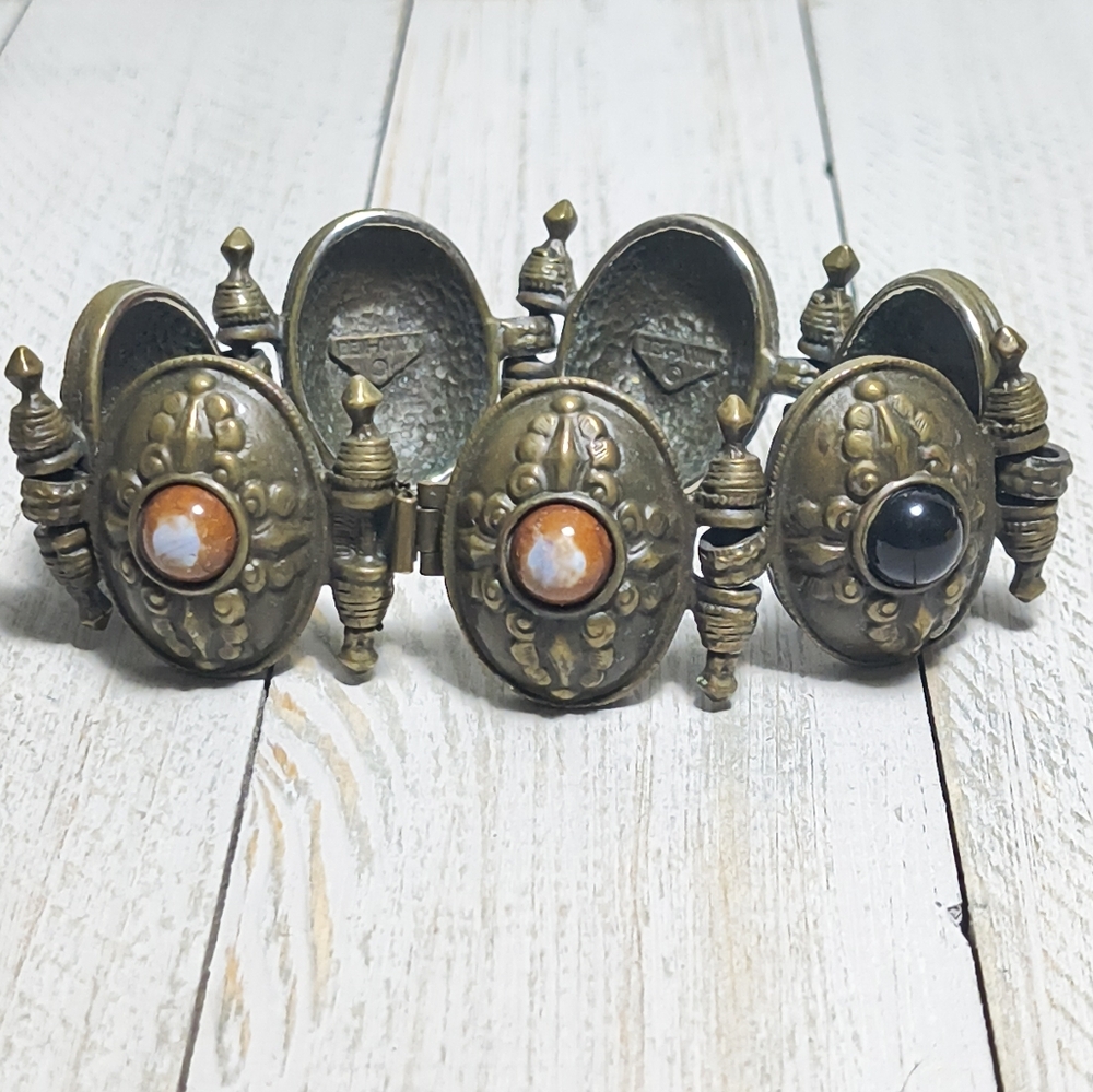 Vintage Ben-Amun Bracelet – Ornate Brass with Cabochons